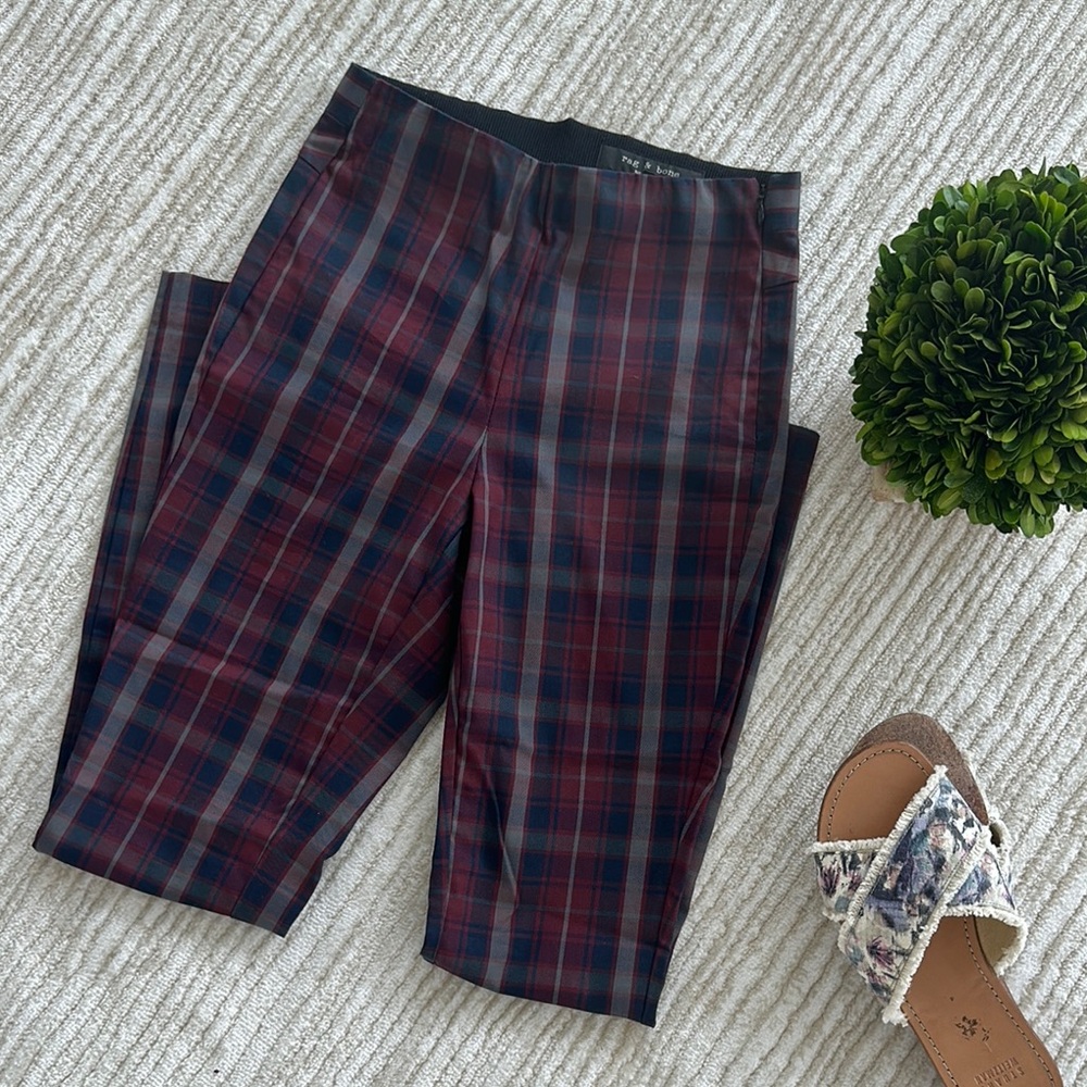 Rag & Bone Red and Blue Plaid Trousers Size 00